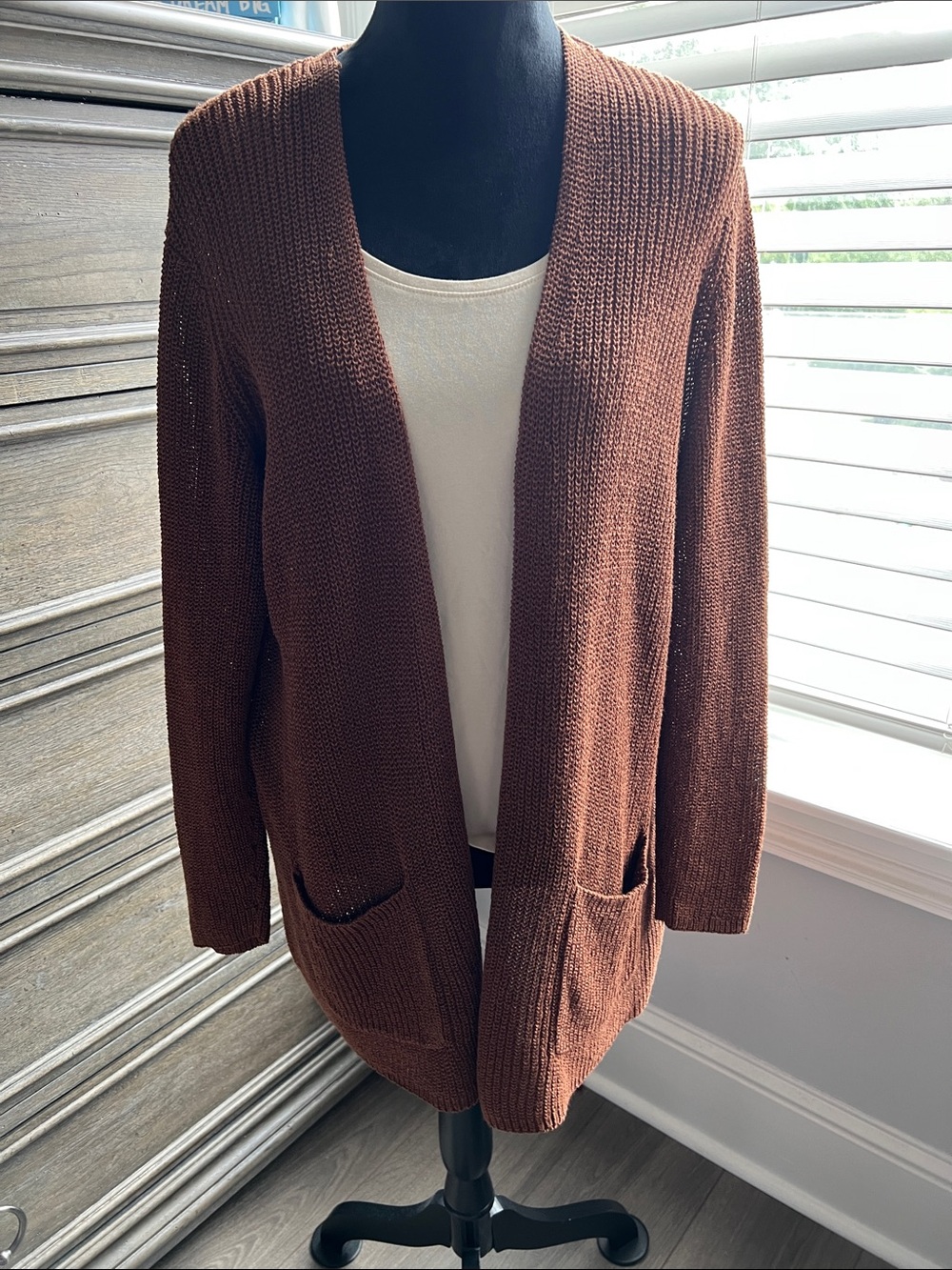 Eileen Fisher Organic Linen Cotton Cardigan Sweater Fall Transition Rust L
